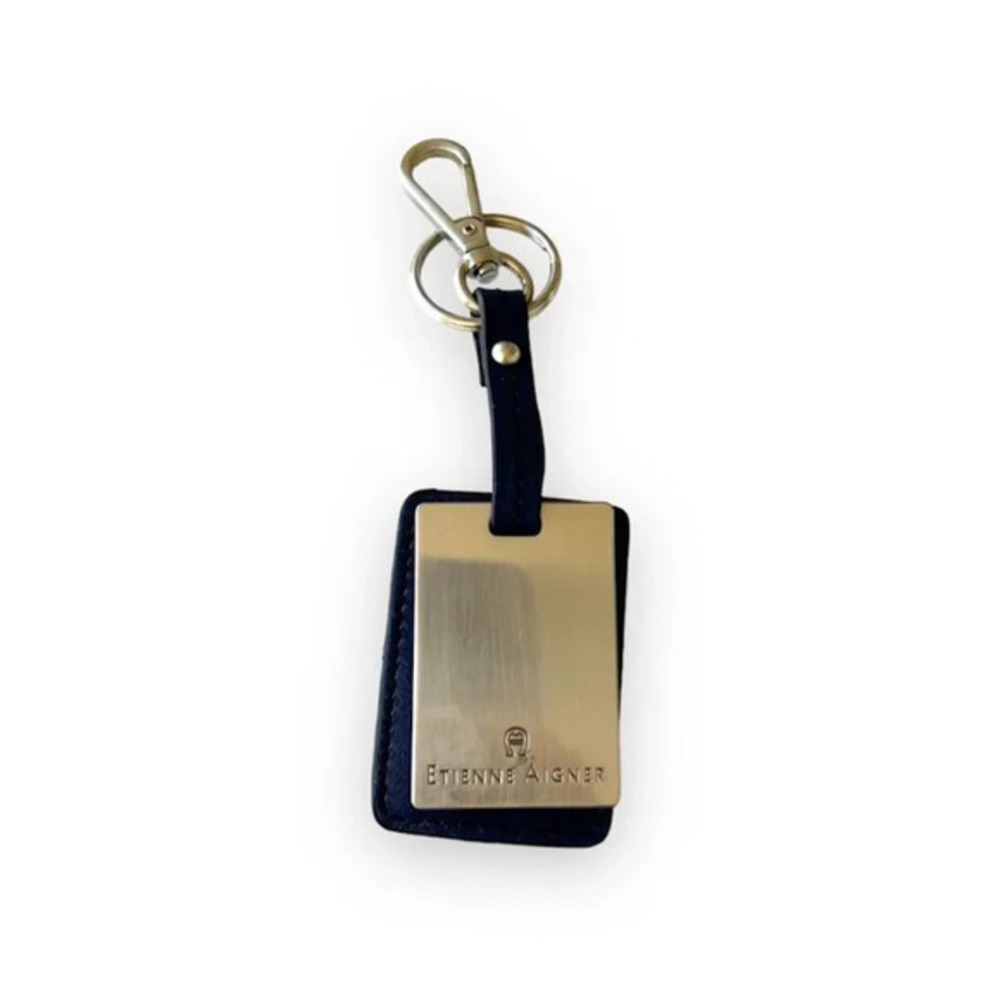 Etienne‎ Aigner Navy Leather Brushed Nickel Key Fob Purse Charm Replacement